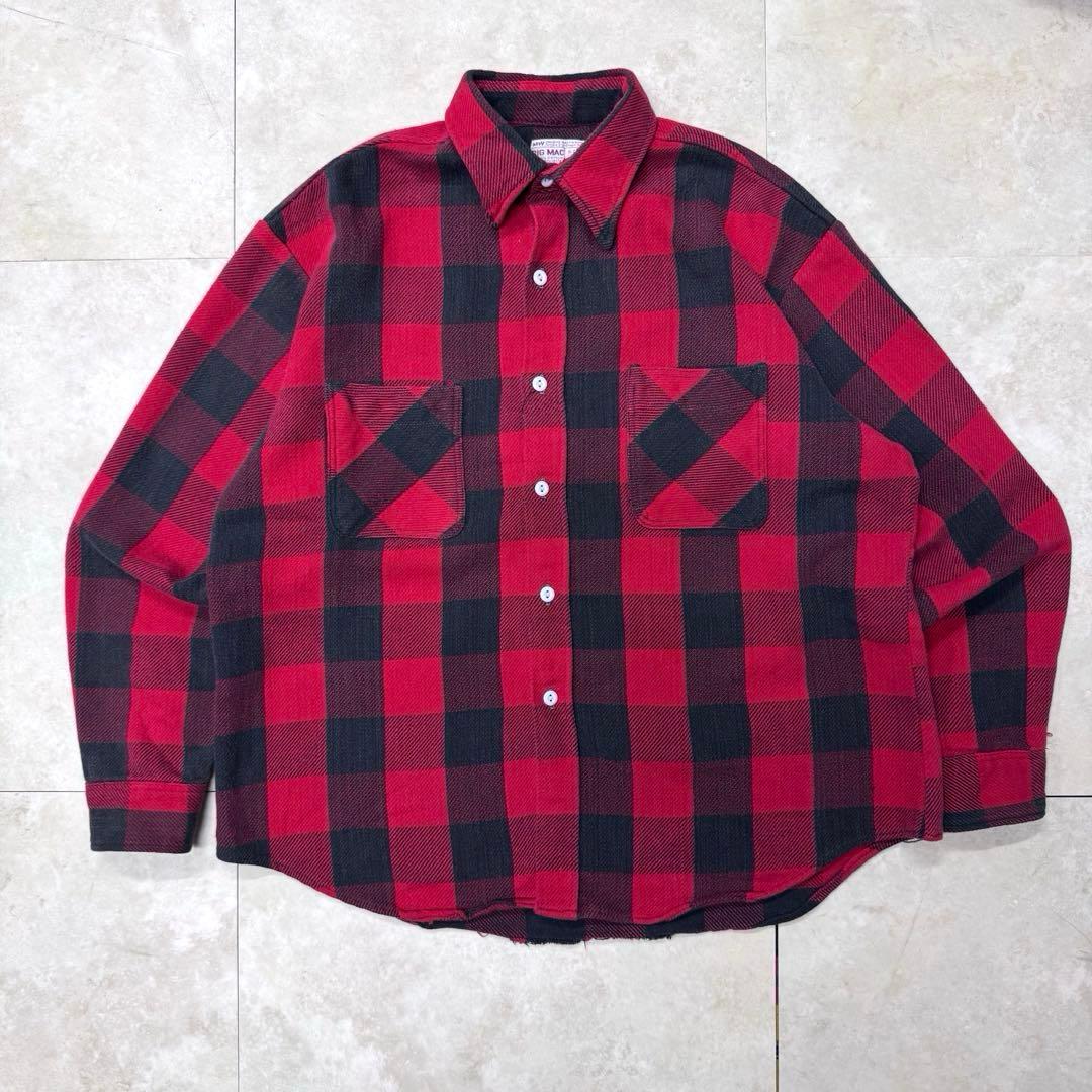 70s ビッグマック ブロックチェック コットンヘビーネルシャツ L