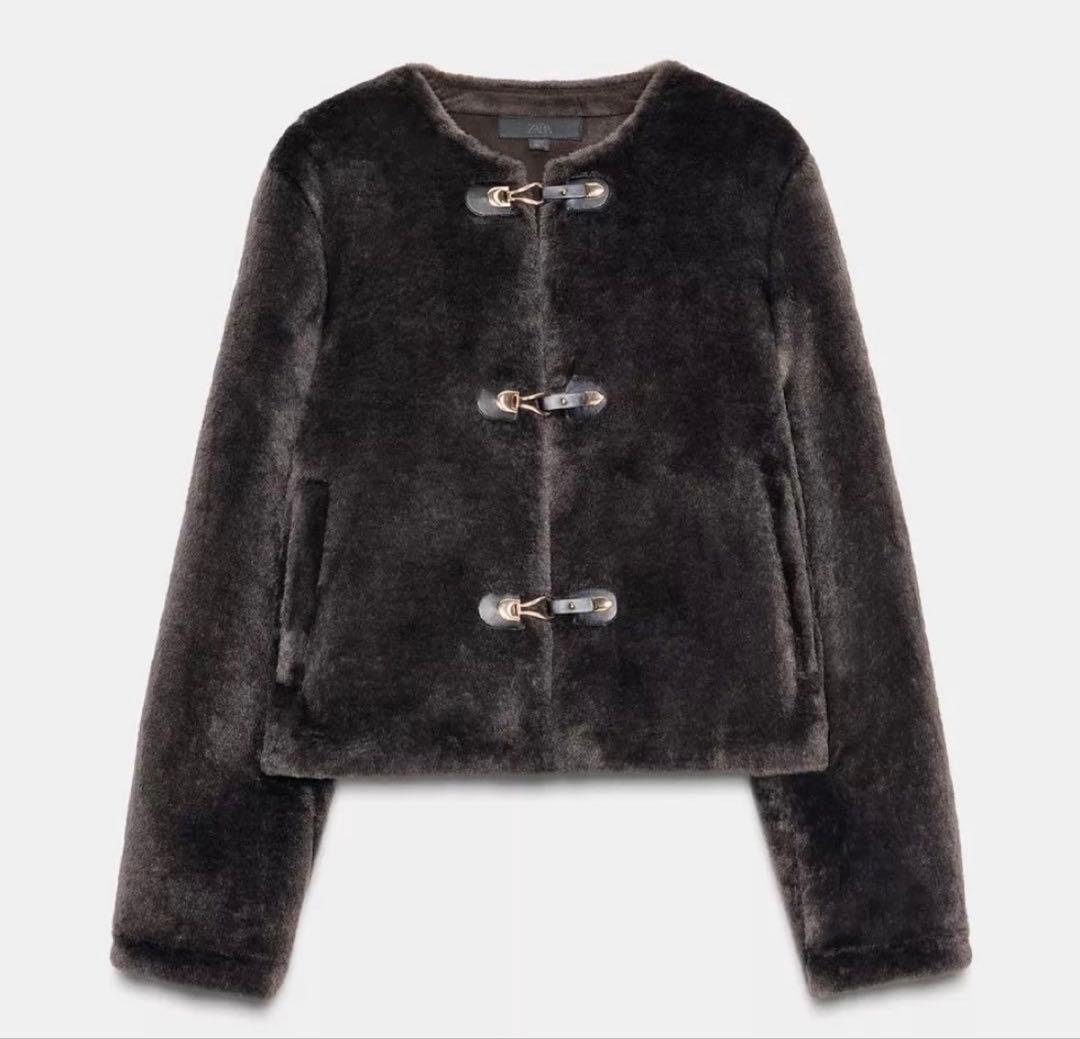 ZARA トグルボタン フェイクファージャケット - メルカリ