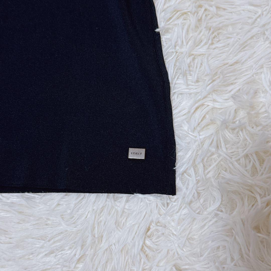 美品 FOXEY タートルネック プルオーバー 5分袖 フォクシー 黒 42