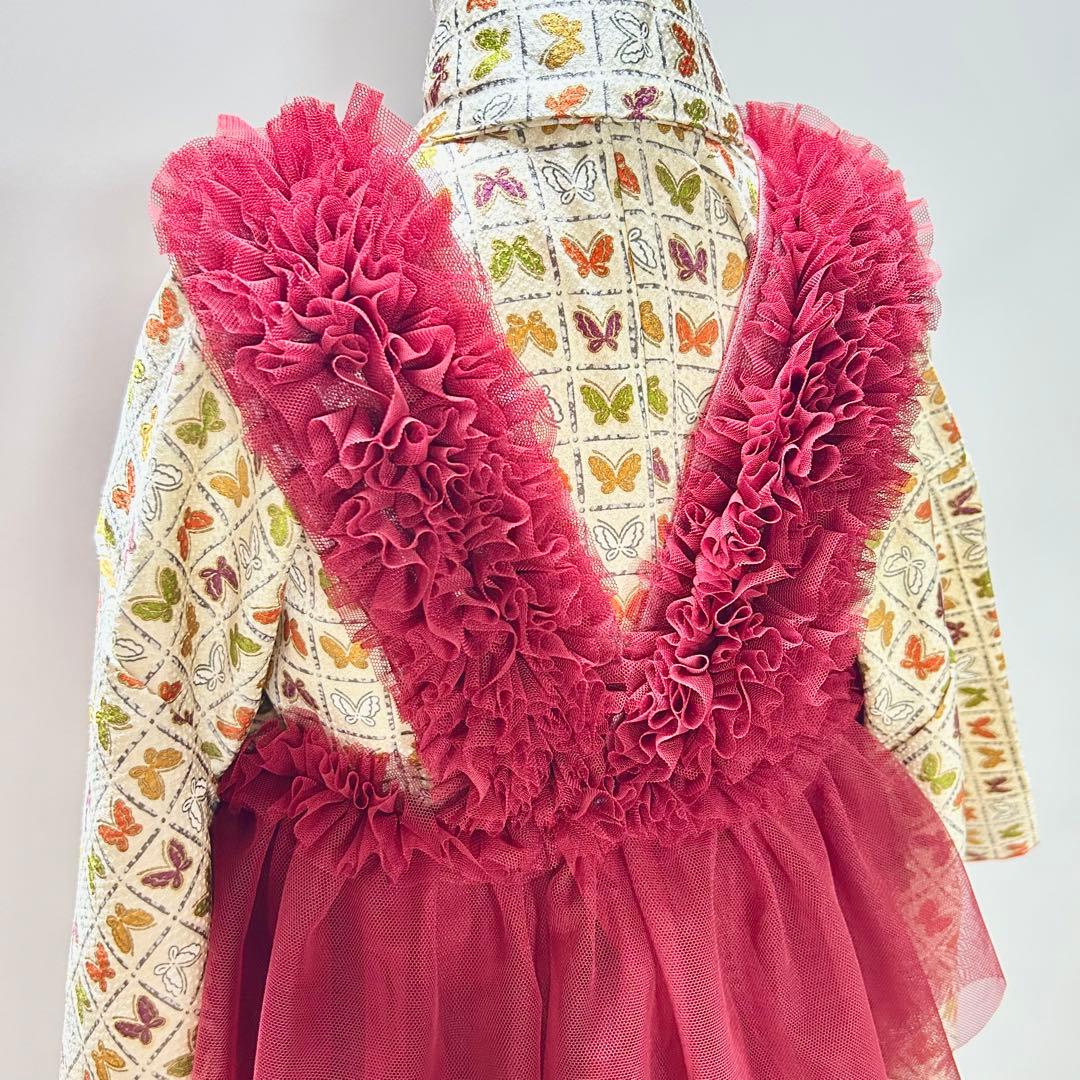 被布エプロン【ボルドーフリル】 チュール被布 被布ドレス 七五三