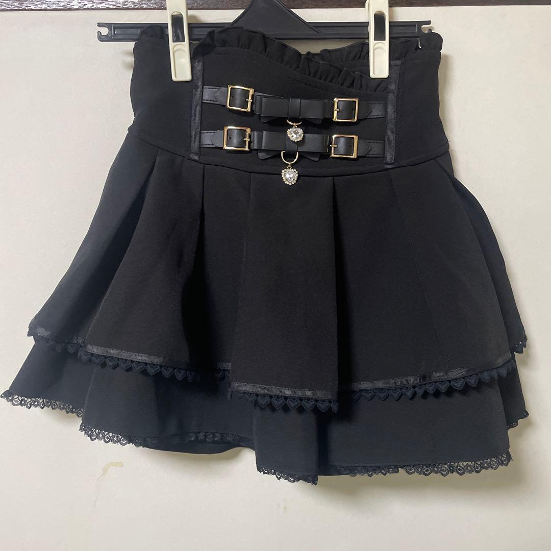 lizlisa リズリサ スカート 2連リボンベルトスカパン ブラック 地雷