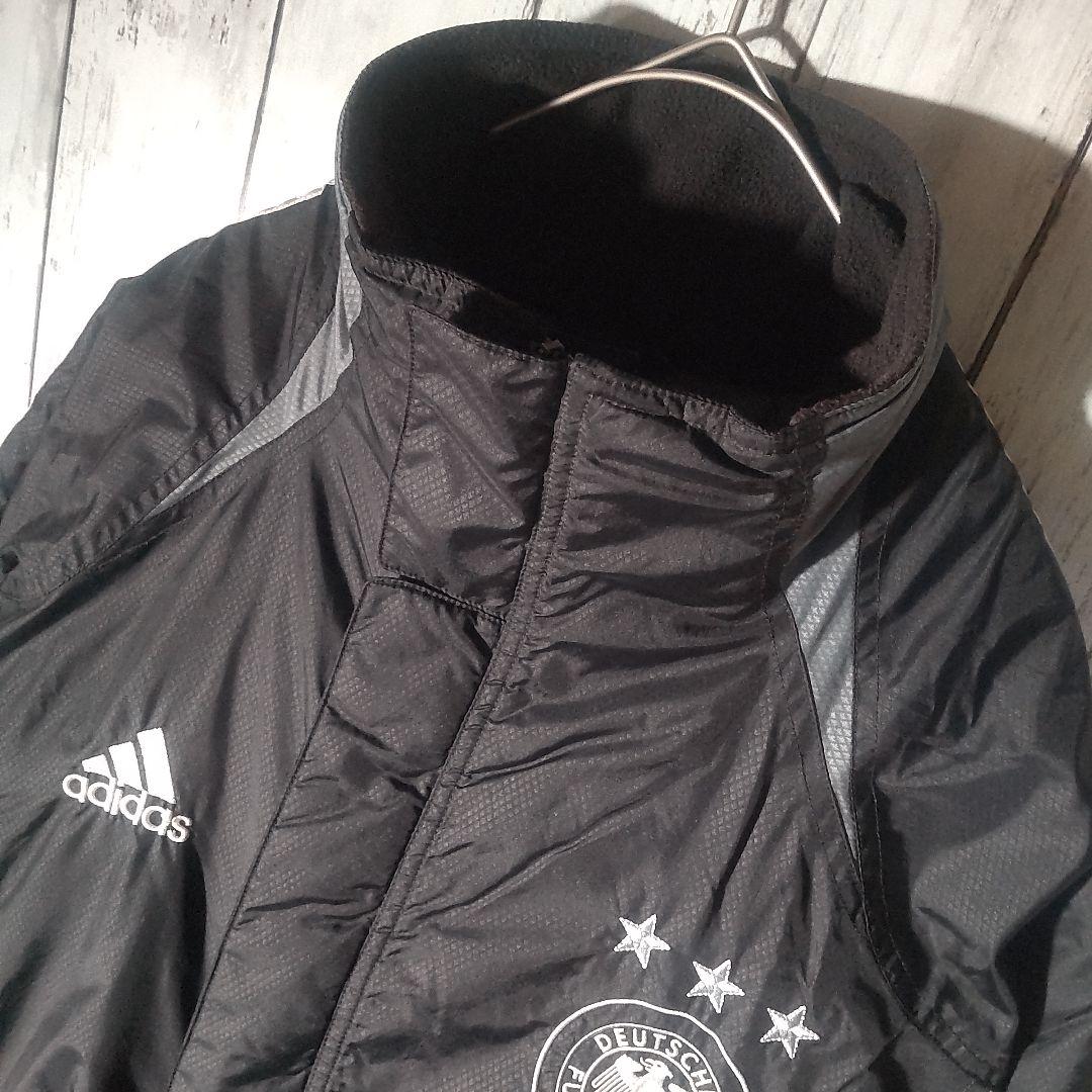 00s アディダス サッカードイツ代表 丈短 ベンチコート 黒 白 O L 古着