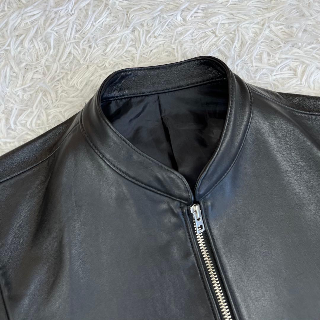 大きいサイズL✨リドム シングルライダースジャケット 黒 Wジップ 羊革