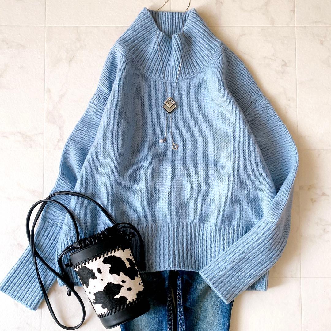 美品☆ギャルリーヴィー ファインウール ハイネックニット 水色 ファインウール タートルネックプルオーバー（ニット/セーター