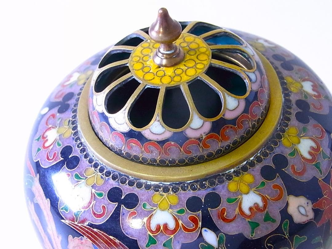 E543 】 煌びやかな超名品 明治期尾張七宝上手作 黄銅線七宝鳳凰蝶文