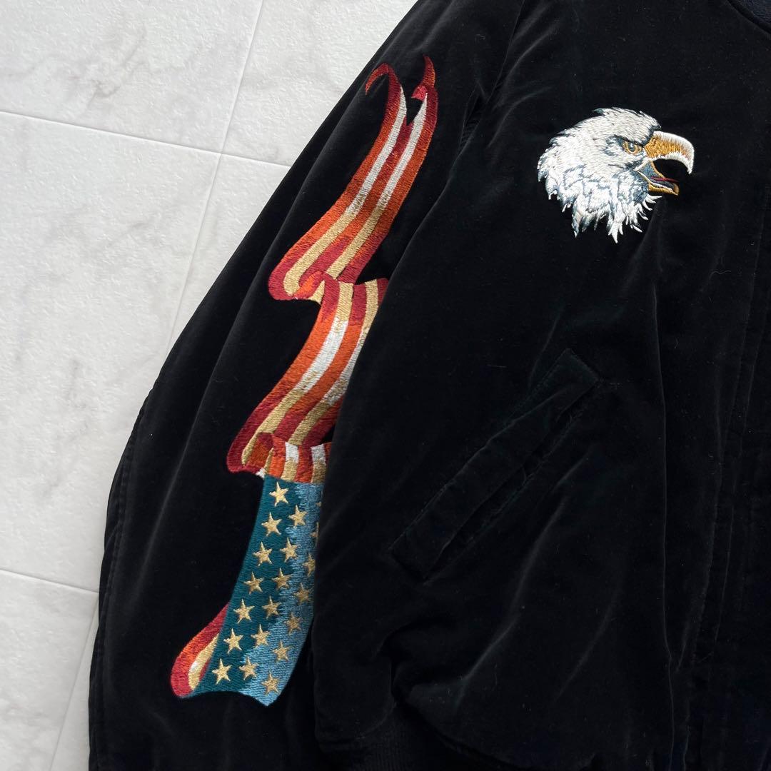 名作 ハーレーダビッドソン 別珍 ベロアスカジャン 刺繍 イーグル 国旗