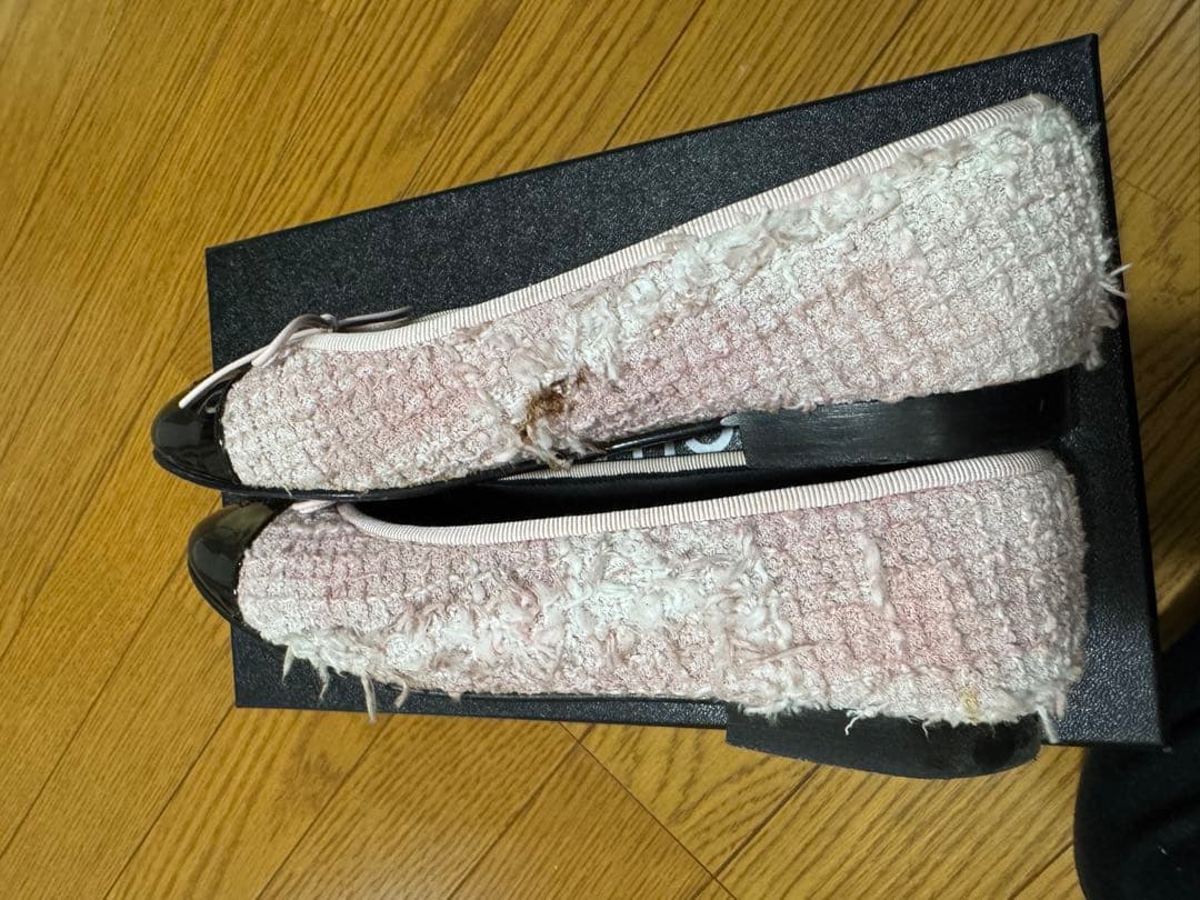 CHANEL フラットシューズ ピンク 36.5 ツイード 23サクラ シャネル