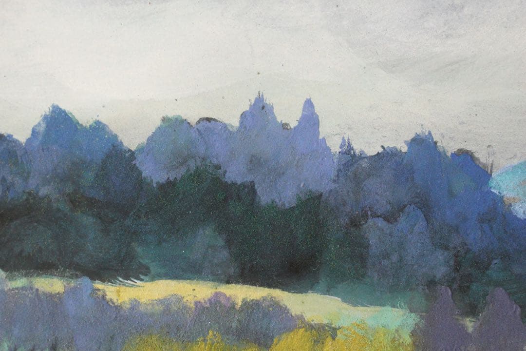 No5540 額装　米重忠夫　「八が岳山麗」　日本画　10号　紙本　送料無料