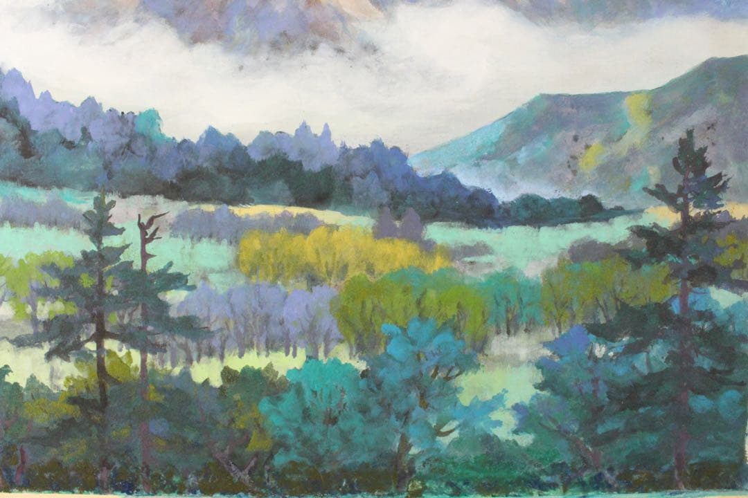 No5540 額装　米重忠夫　「八が岳山麗」　日本画　10号　紙本　送料無料