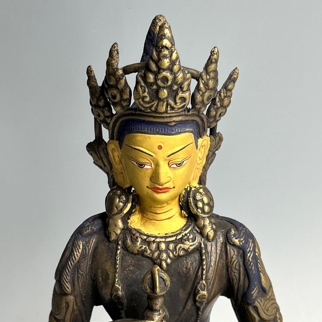 銅金観音菩薩坐像 塗金仏 鍍金仏 チベット仏教 仏教美術 仏像 中国古玩