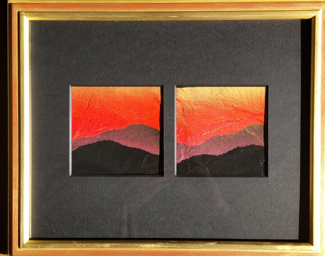 額装 雄勝石絵 10cm角x2 石絵作家 故齊藤玄昌實 - メルカリ