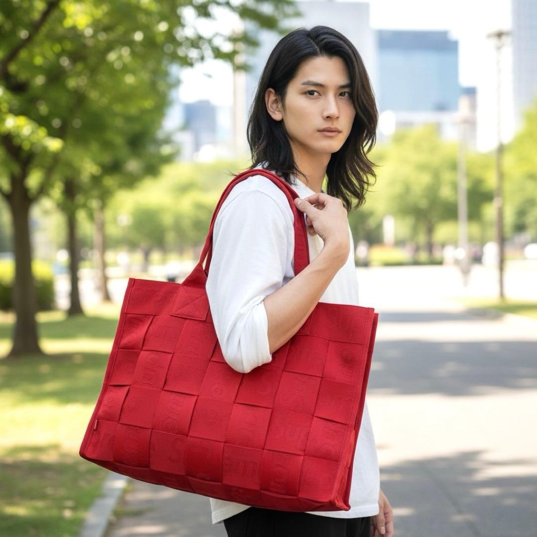 入手困難》シュプリーム ウーブン ラージトートバッグ 赤 大容量