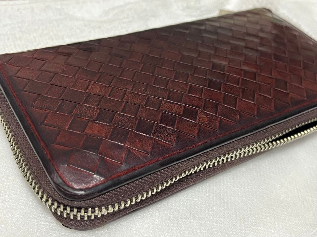 ココマイスター本革 ダークブラウン 編み込み長財布