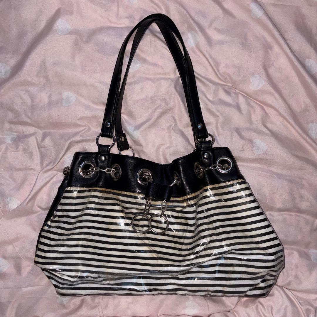 当時物 ボーダーエナメルチェーンバッグ 平成ギャル グランジy2k黒