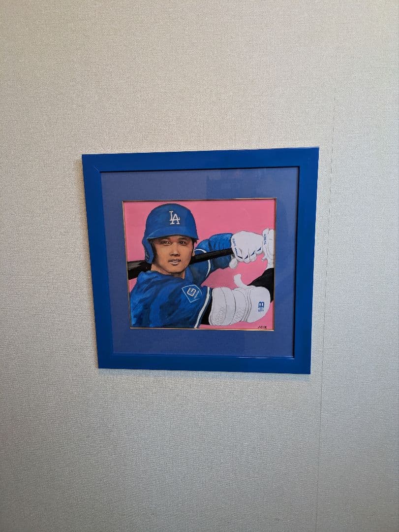 【真　作】大谷翔平選手、水彩画、色紙、サイン「MIZ」有、額・箱付