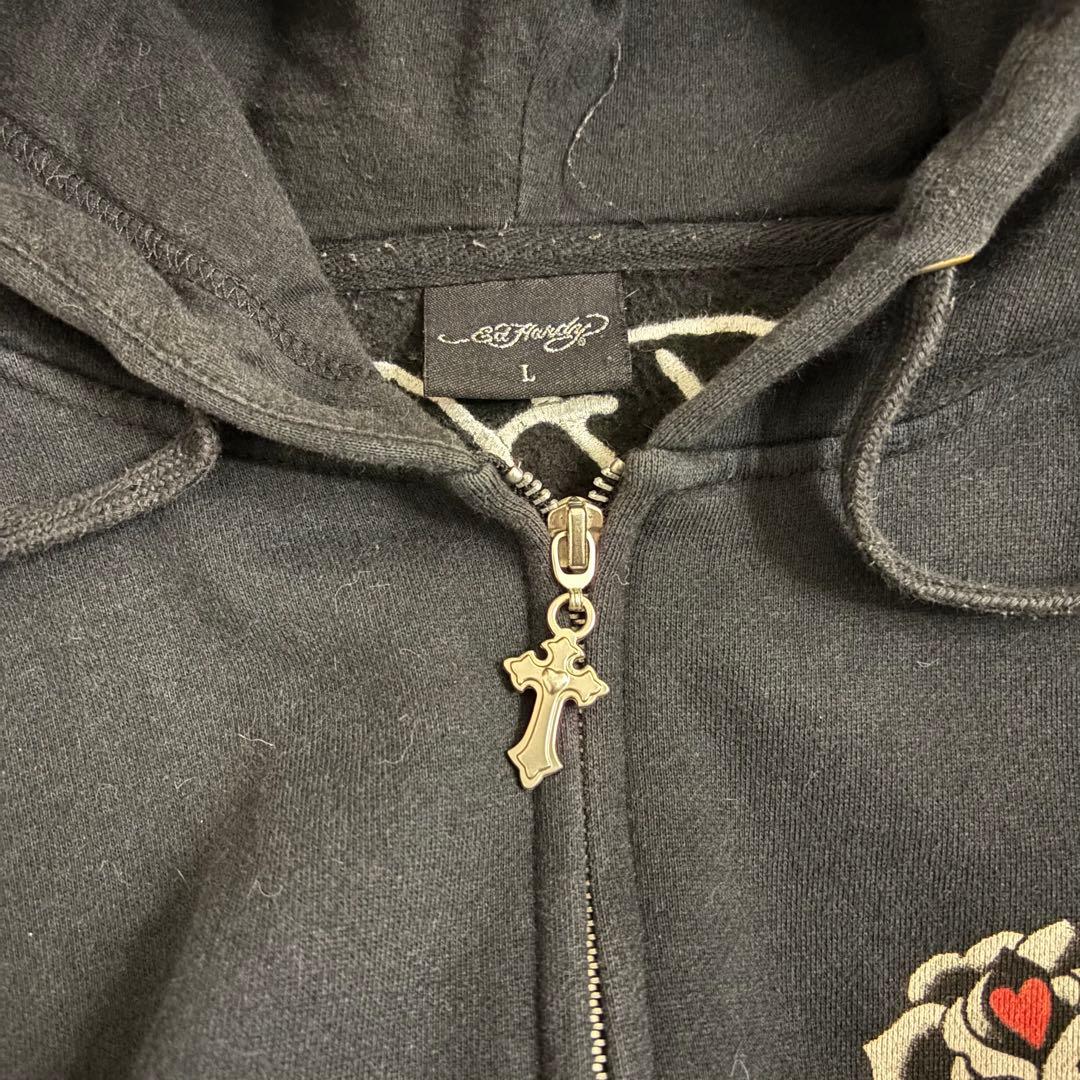 ed hardy ジップパーカー 十字架 スカル 刺繍 - メルカリ