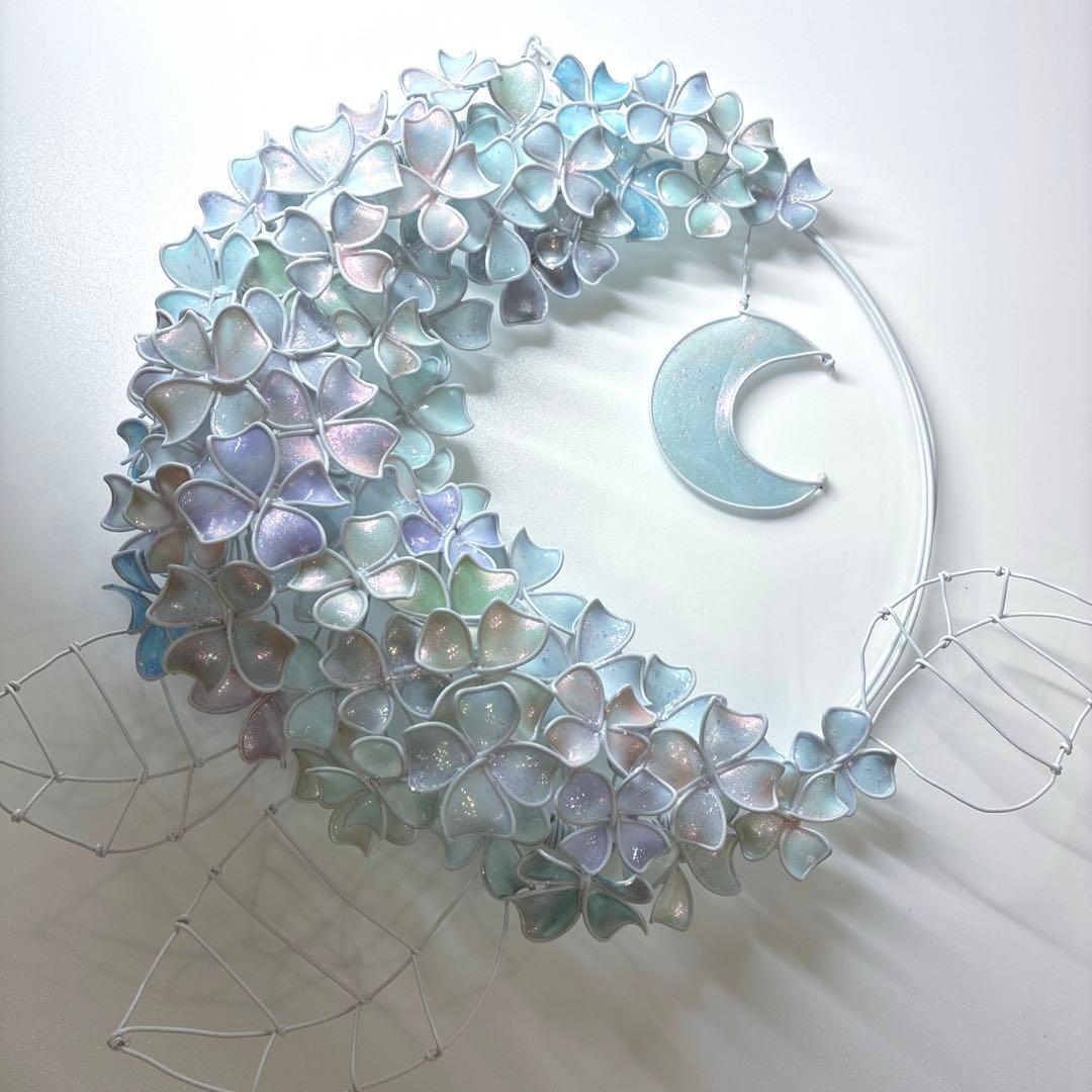 モーニングMoon 大きな紫陽花リース ワイヤークラフト ディップアート