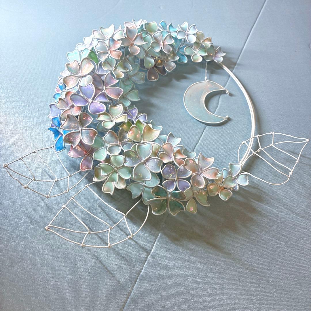 モーニングMoon 大きな紫陽花リース ワイヤークラフト ディップアート