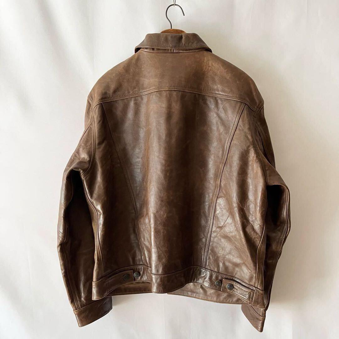 00年 OLD GAP レザー トラッカージャケット L ブラウン - メルカリ