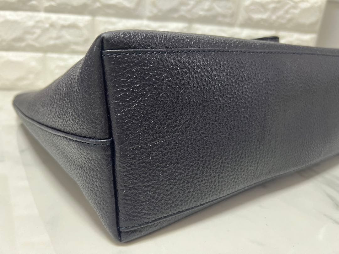 極美品 HushTug ハッシュタグ トートバッグ レザー シボ革 ネイビー