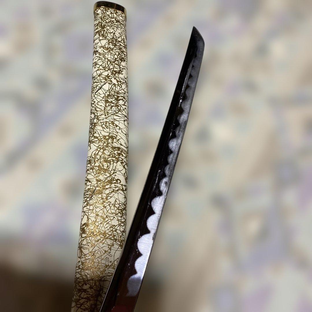 格安豪華版模造刀 黄色柄 鍔無し 金糸模様白鞘