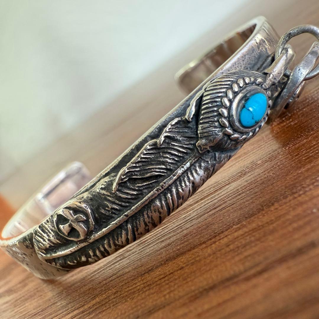 シルバー925無垢【新品】ビンテージターコイズフェザーバングル