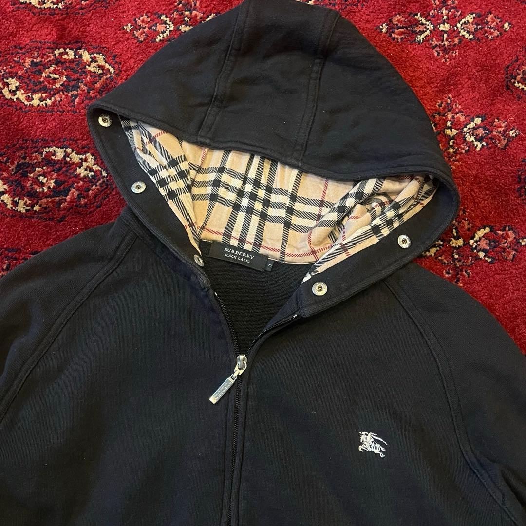 バーバリー ブラックレーベル ジップパーカー ノバチェック 刺繍 L