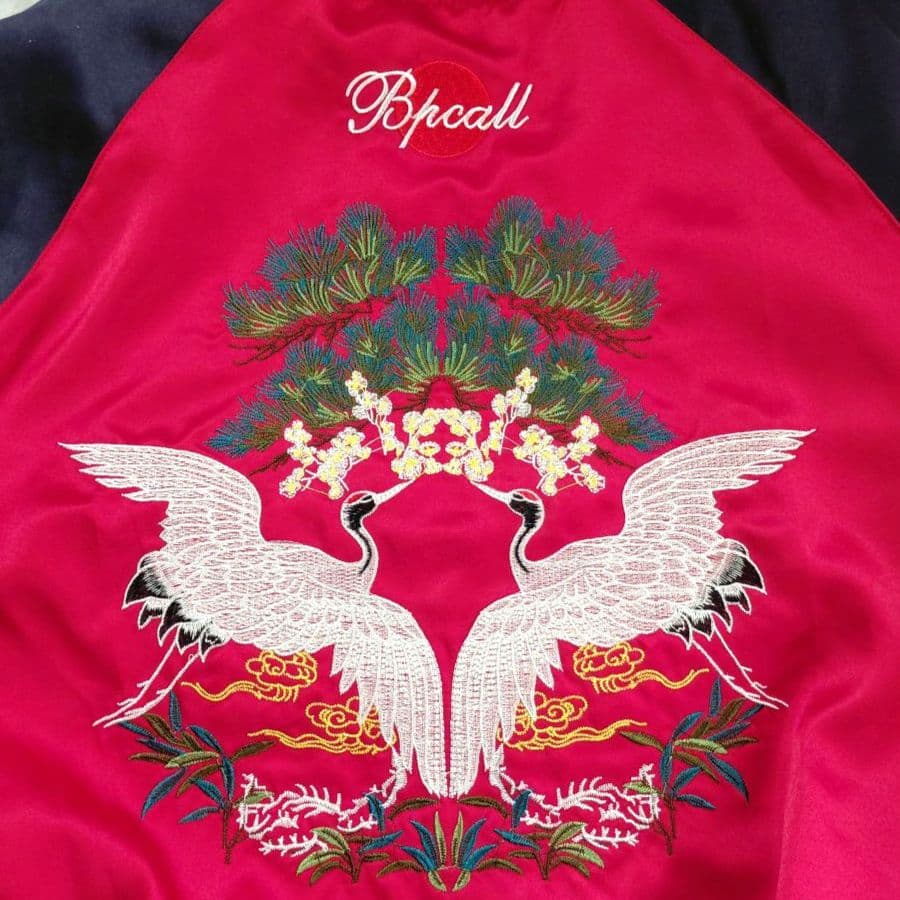 U.S.Navy 刺繍 スカジャン リバーシブル L SEA BEES 鶴