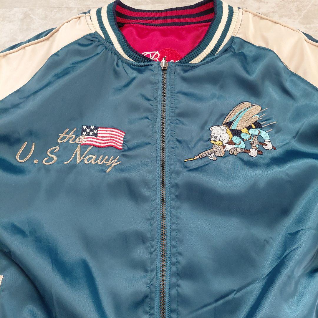 U.S.Navy 刺繍 スカジャン リバーシブル L SEA BEES 鶴