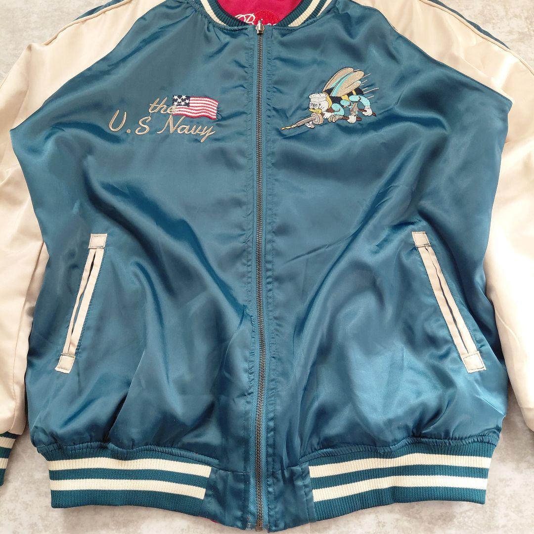 U.S.Navy 刺繍 スカジャン リバーシブル L SEA BEES 鶴
