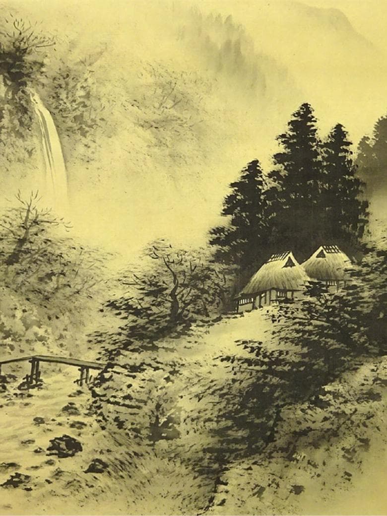 掛軸 小林渓月『水墨山水図』絹本 肉筆 共箱付 掛け軸 a11306 - メルカリ