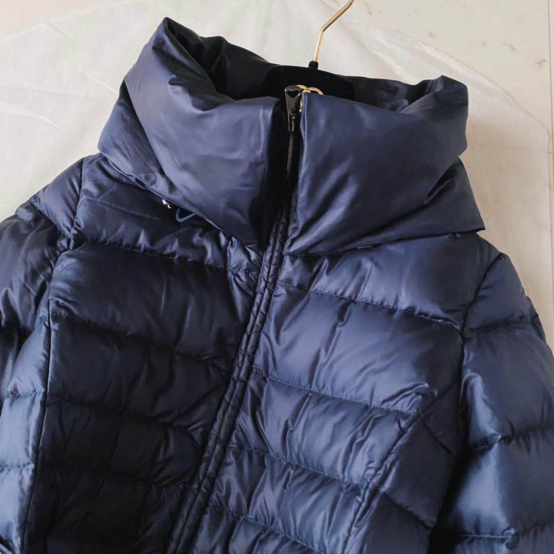 美品◇MaxMaraロングダウンコート 女優襟 リボンベルト ネイビー L-XL