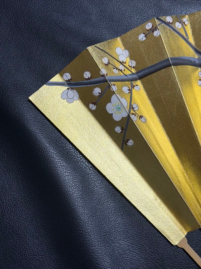 扇子　33.5cm 十松屋福井扇舗　金　白梅　片面違い　仕舞扇　能楽　着物