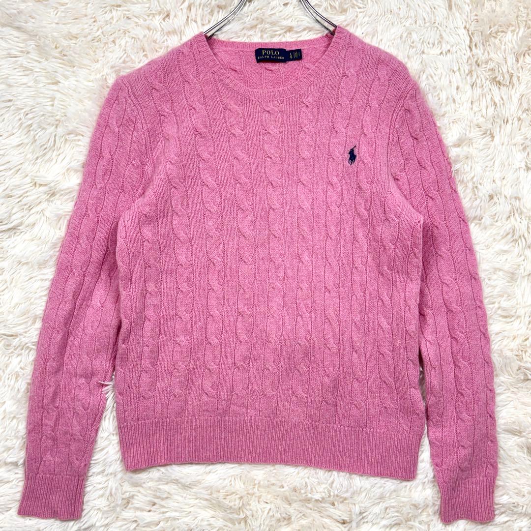 現行 L ラルフローレン ケーブルニット カシミヤ混 クルーネック ロゴ