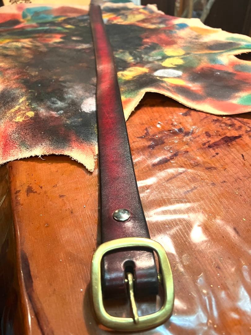 5mm厚38mm幅ベンズレザーベルト ダークレッド 古着 ビンテージ