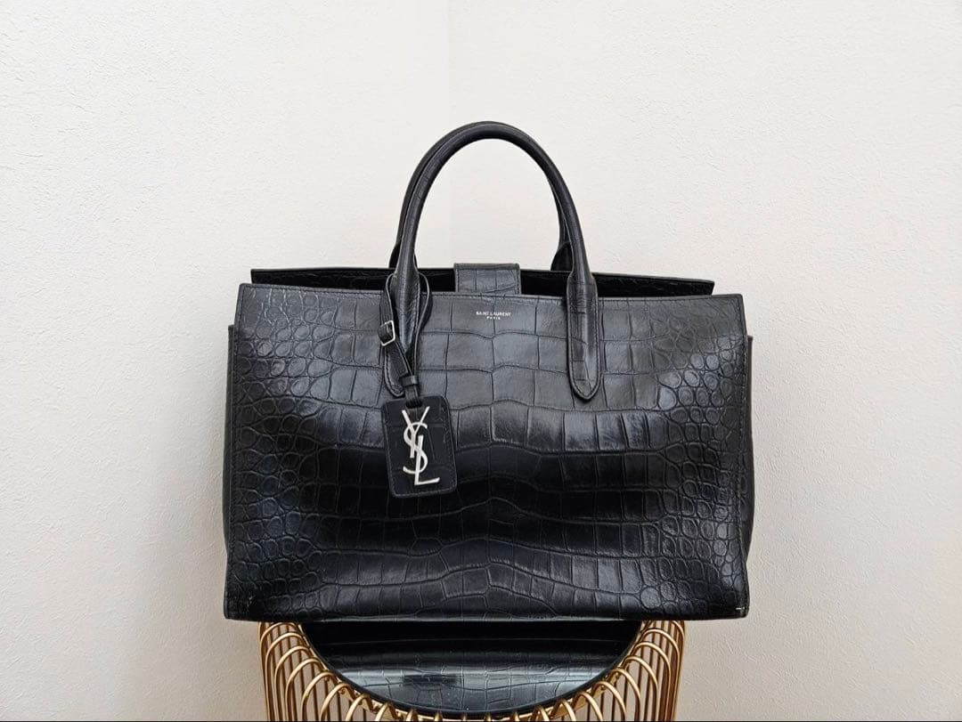 【良品】SAINT LAURENTカバ リヴ・ゴーシュ ハンドバッグクロコ型押し SAINT LAURENT サンローラン カバ リヴゴーシュ クロコ型押し 400413