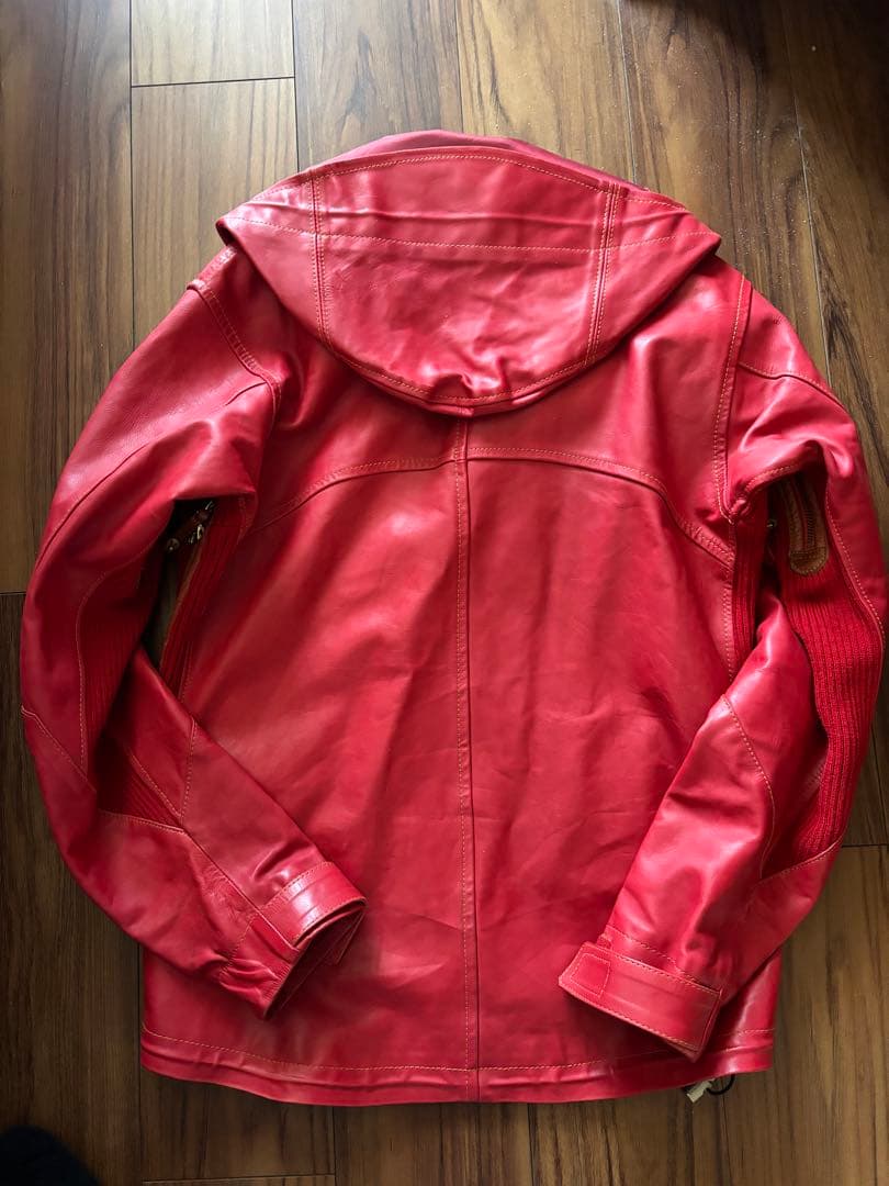 L & KONDO 赤 レザージャケット フード付き - メルカリ