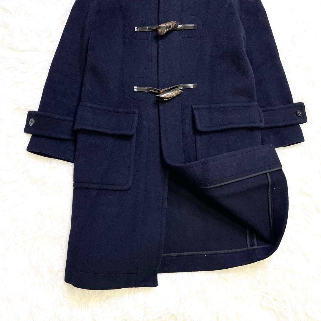 美品 ハイク ダッフルコート ロング ウール トグル レザー 本革