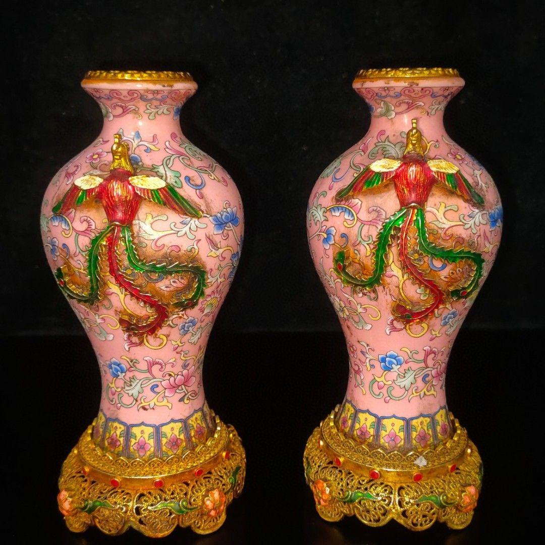 粉彩花卉図柄賞瓶 装飾品 花瓶 美品 景徳鎮 陶磁器 工芸品 美術品 置物