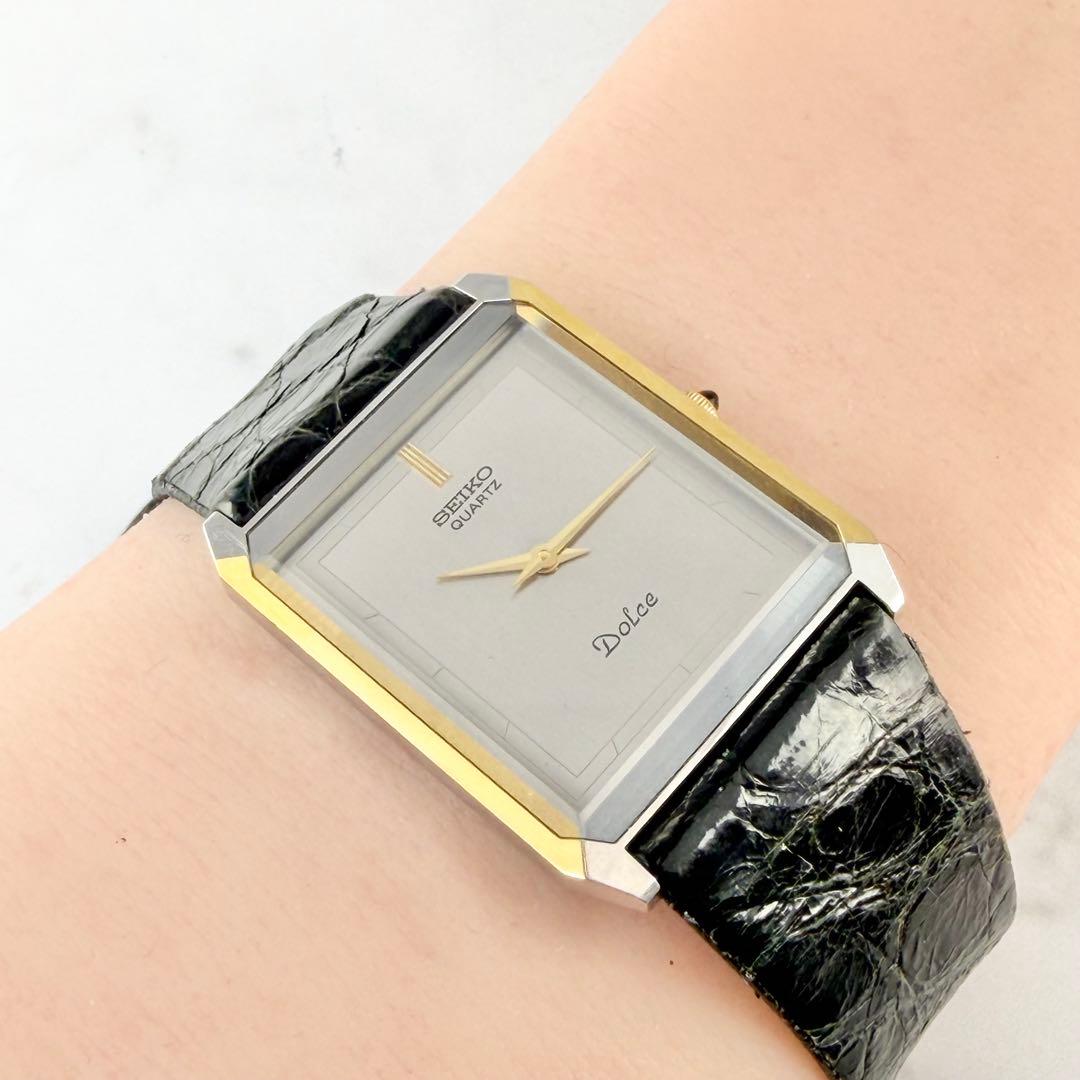 新品電池 希少】 セイコー ドルチェ スクエア コンビ シルバー文字盤