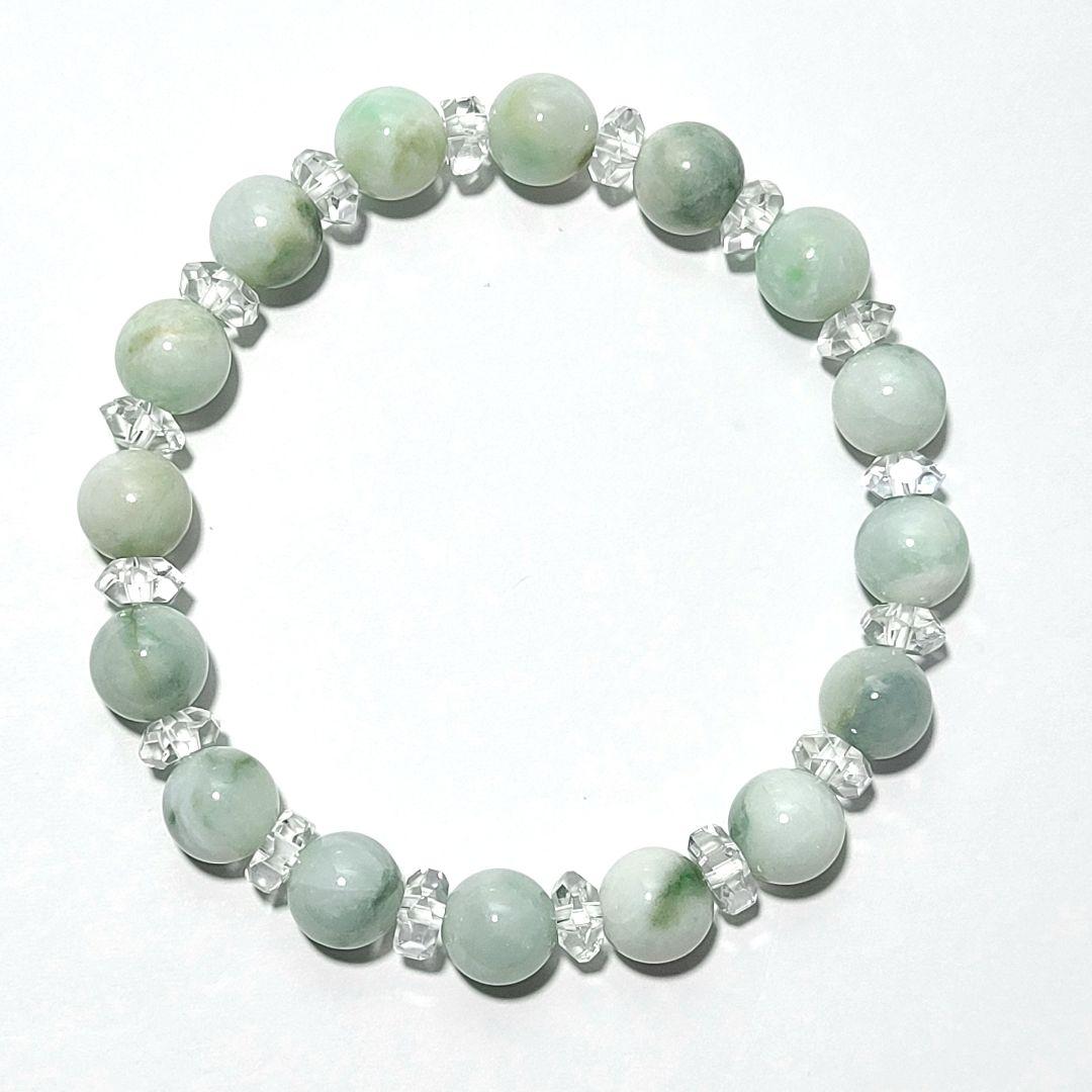 翡翠8㍉玉　サイズ14~15cm  糸魚川翡翠ブレスレットBR0076 プレミアム・14cmサイズ・8mm玉・透明感抜群・艶美麗】（プレミアム淡