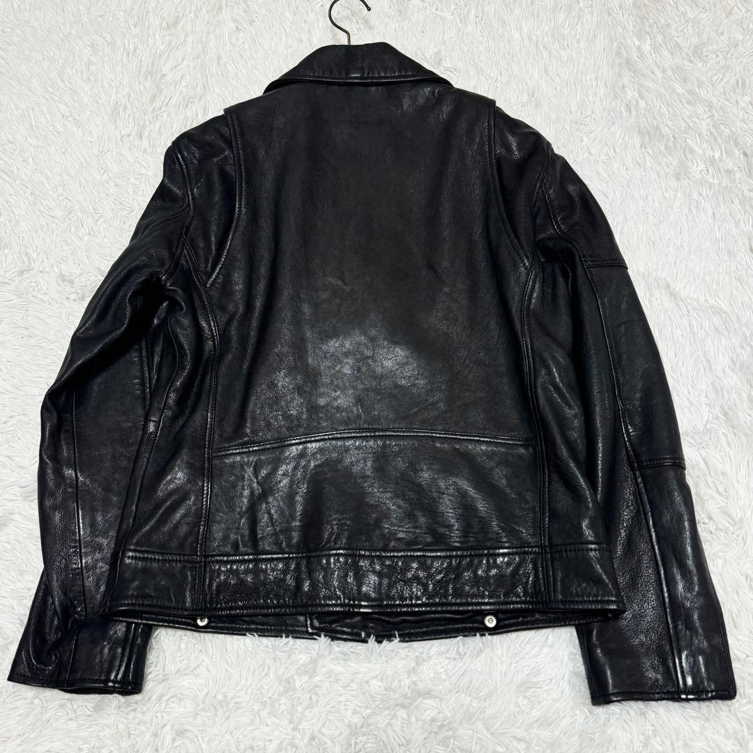 ☆リアルレザー☆【ZARA】 ラムレザー ダブルライダースジャケット L 黒