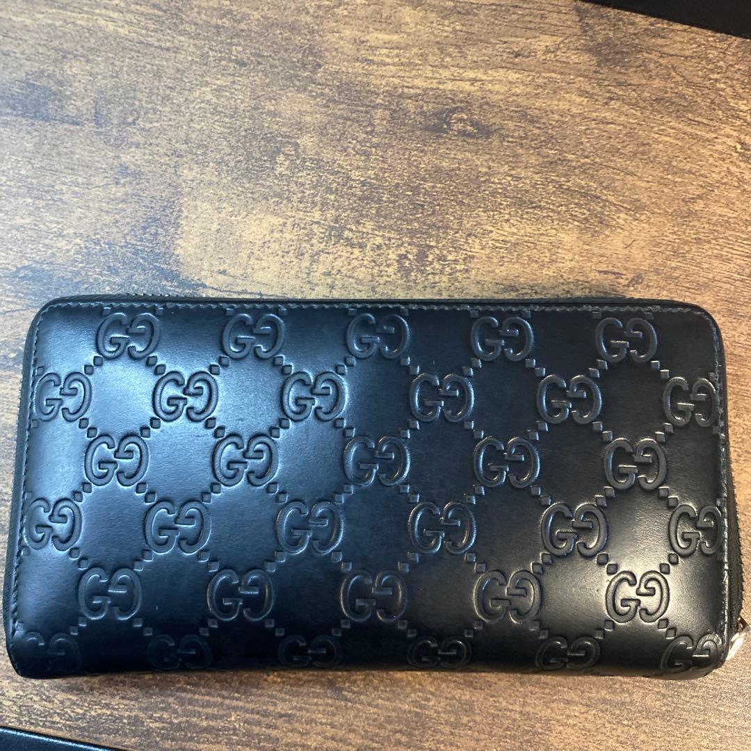 GUCCI ブラック レザー ラウンドファスナージップ長財布 グッチシマ グッチ財布 GUCCI ラウンドファスナー長財布 メンズ