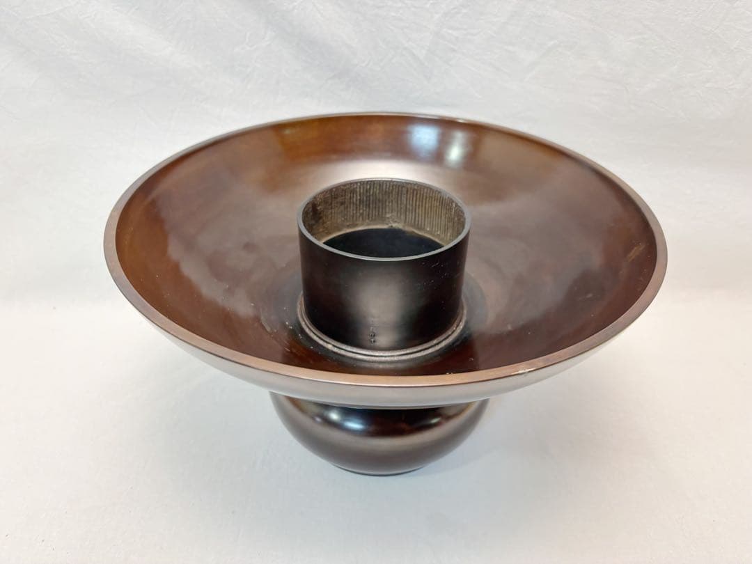 未使用 華道具 宗？造 唐銅製 紫朱銅 蕪花器 重さ約