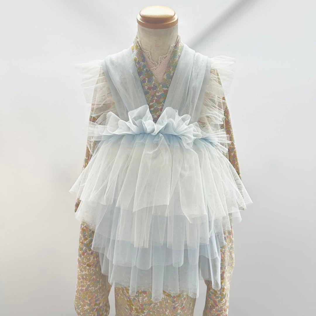 被布エプロン【ライトブルー】チュール被布 被布ドレス 七五三