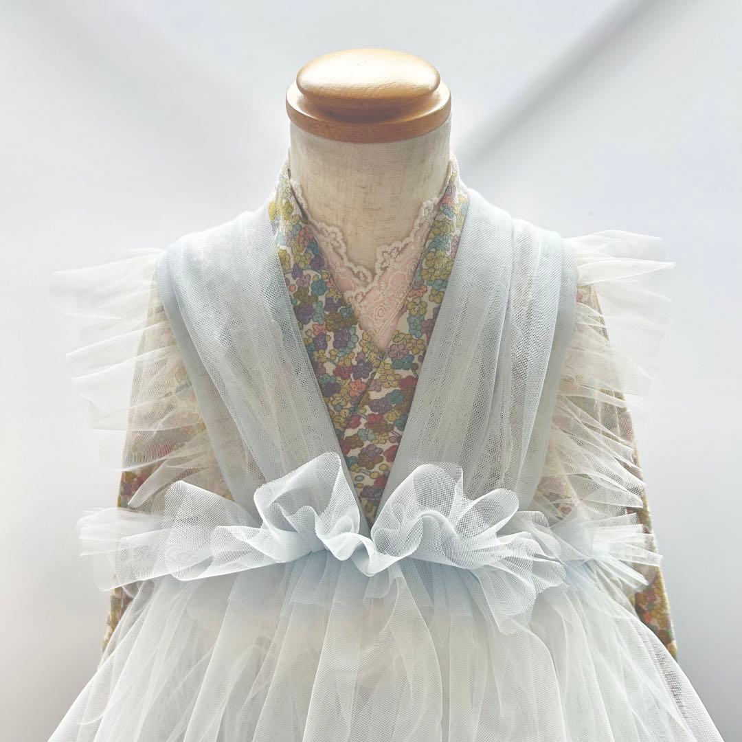 被布エプロン【ライトブルー】チュール被布 被布ドレス 七五三