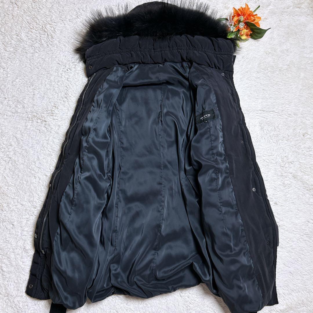 美品/コムサデモード ファー付きダウンコート ベルト 美ライン 墨黒 11