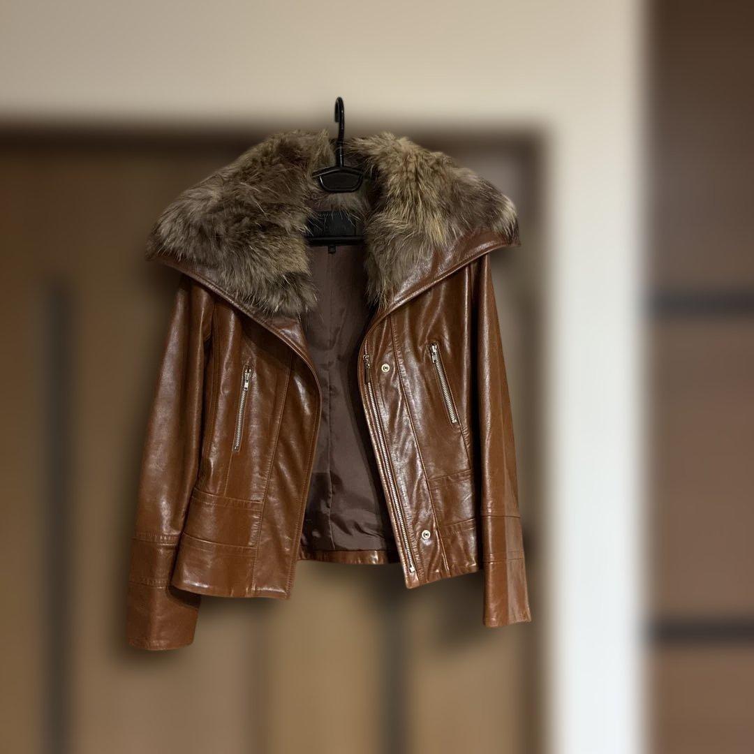 訳あり）ブラウンレザー ファー付きジャケット 40 - メルカリ