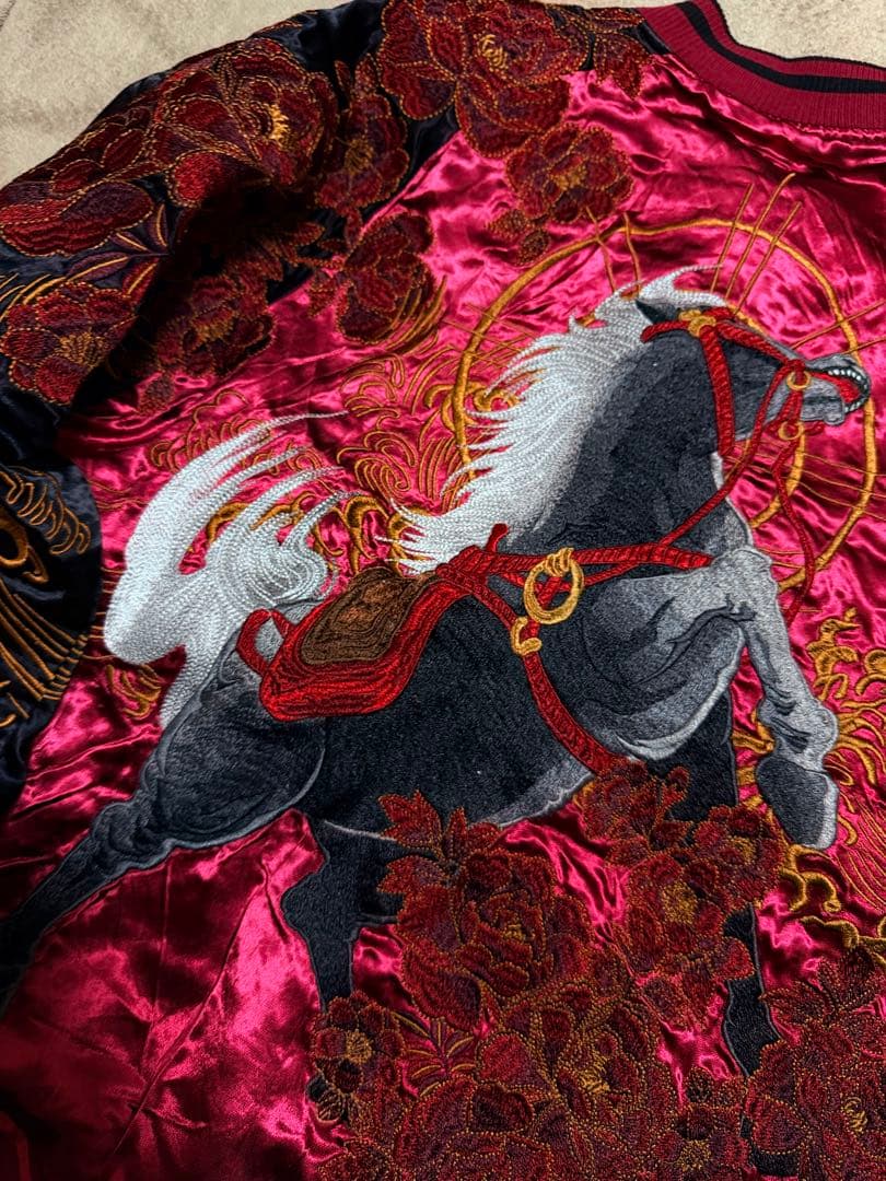 未使用近 2面用 絡繰魂 馬日本限定版 スカジャン unisex レーヨン 美