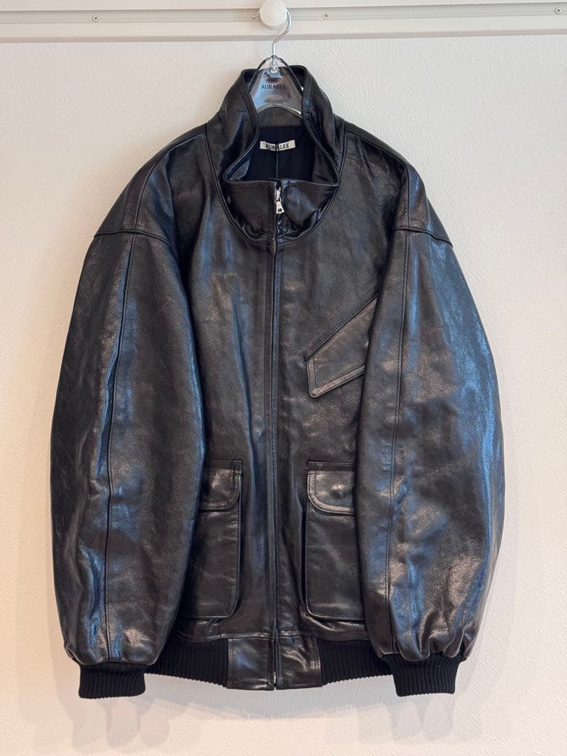 ジャケット・アウター AURALEE LAMB LEATHER ZIP BLOUSON Auralee Lamb Leather Zip Blouson Black